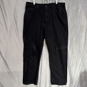 Rustler Jeans Mens Black Denim Relaxed Fit Straight Leg 5 Pocket Zip Fly